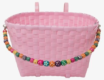 Bild av rosa cykelkorg med färgglatt handtag