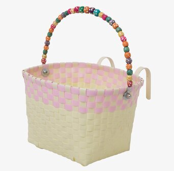 Bild av pastellgul cykelkorg med färgglatt handtag