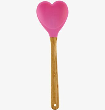 Bild av hjärtformad rosa slev i silikon och trä