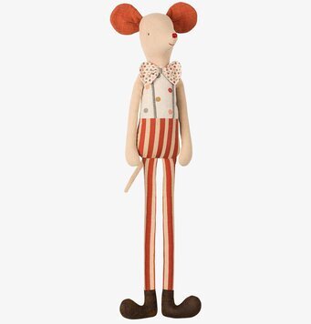 Bild av unik docka med cirkustema och färgglada kläder