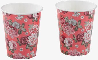 Bild av livfulla pappersmuggar med blommigt mönster