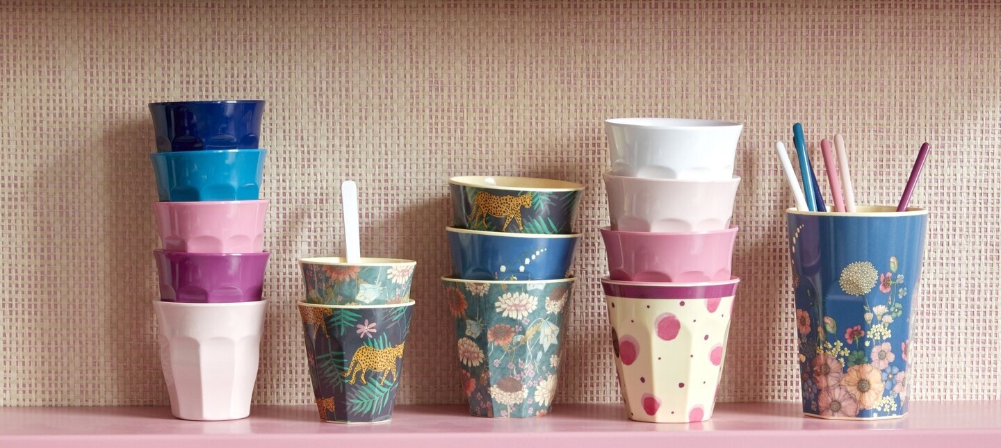 Mugg Flower Print Små Muggar Simply Yes 6-Pack 2-Pack Watercolor/Flower Redskapskrus Watercolor Splash Stripe Matlagningssked Långa