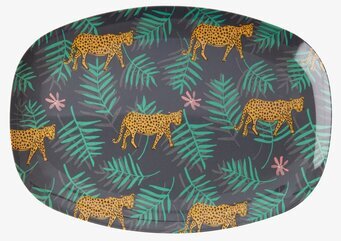 Bild av rektangulär tallrik med exotiskt djurmotiv