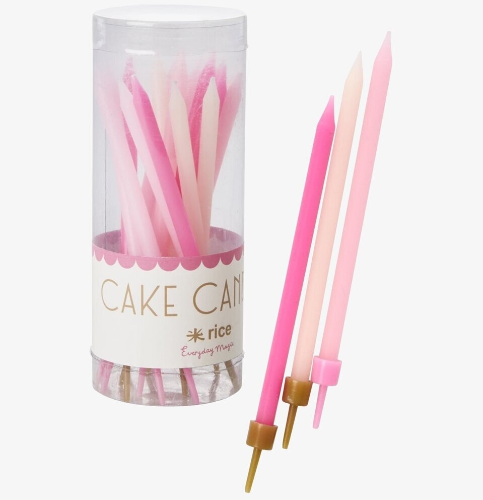 Tårtljus Pink från Rice i olika rosa nyanser och guldton
