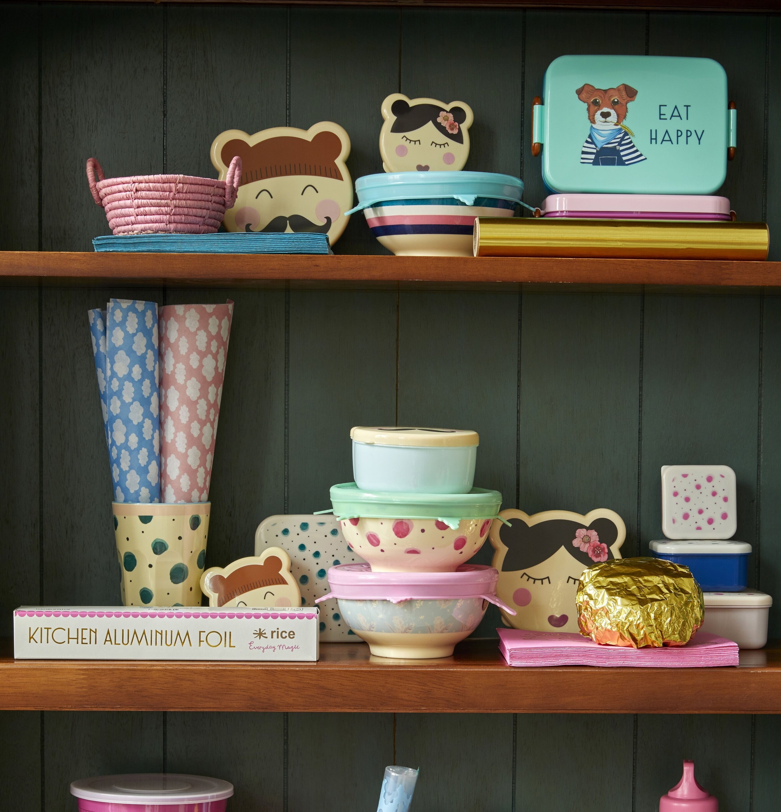 Lunchbox Farm Animals Green från Rice med glad hundmotiv