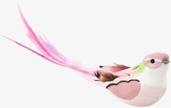 Bild av dekorativ fågel med rosa fjädrar och klämma