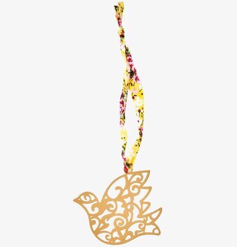 Bild: Bronsfärgad fågeldekoration med blommigt band