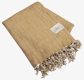 Bild av saffransfärgad bomullspläd med fransar