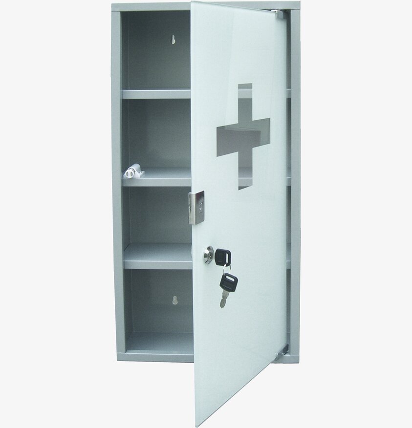 Medicinskåp Grå från Demerx med lås och tre hyllplan