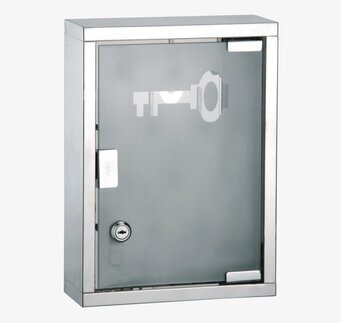 Bild av elegant nyckelskåp i rostfritt stål och glas