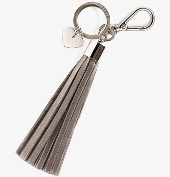 Bild av stilfull nyckelring med reflextofs i taupe