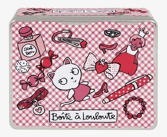 Bild av färgglad plåtburk med katt och prinsessa motiv