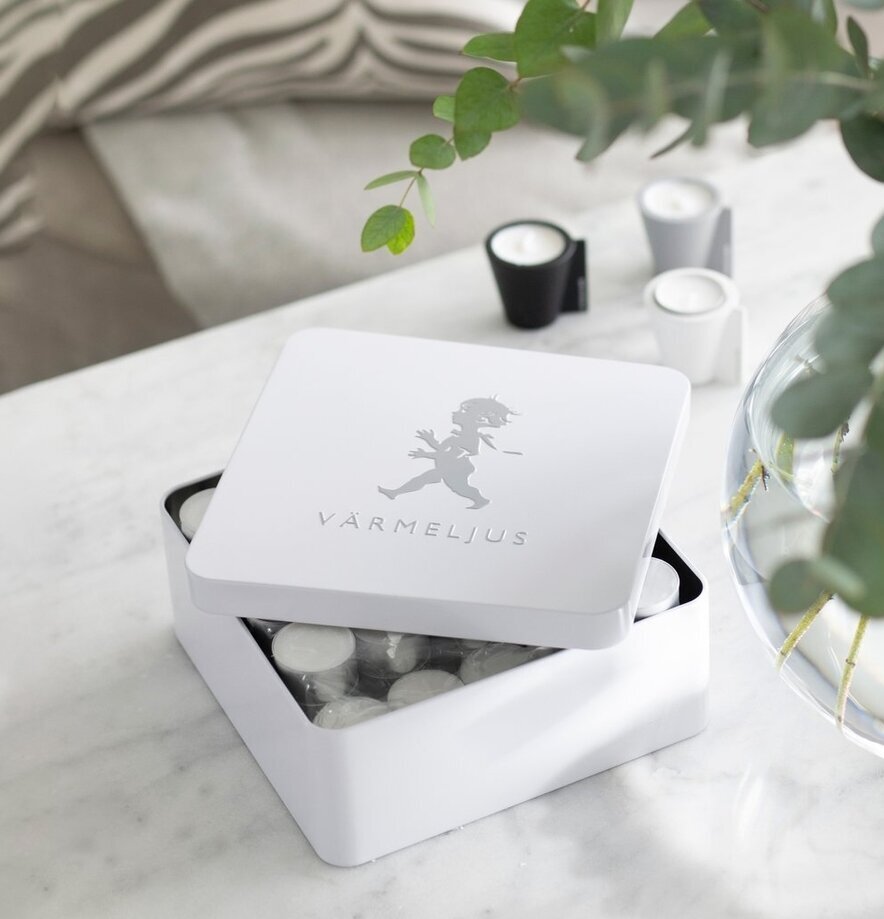 Plåtburk Värmeljus Vit från Solstickan på marmorbord