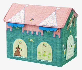 Bild av färgglad leksakskorg med sagoslottstema