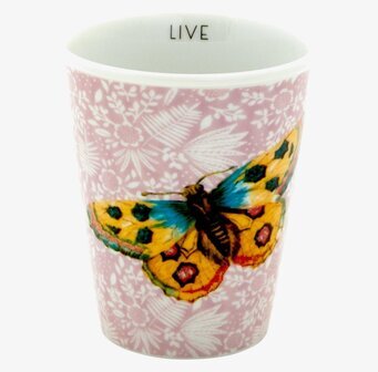 Bild av porslinskopp med fjärilsmotiv och blommönster