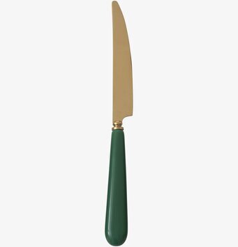 Bild av elegant kniv med mässingsblad och grönt handtag