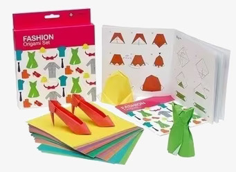 Bild av färgglatt origami-set med kläder och instruktioner