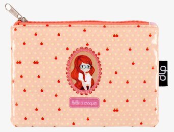Bild av sminkväska med körsbärsmönster och illustration