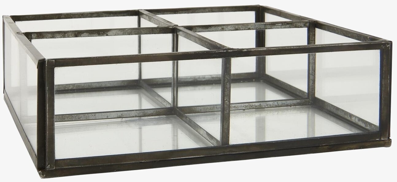 Bild av elegant och strukturerad glaslåda med fack