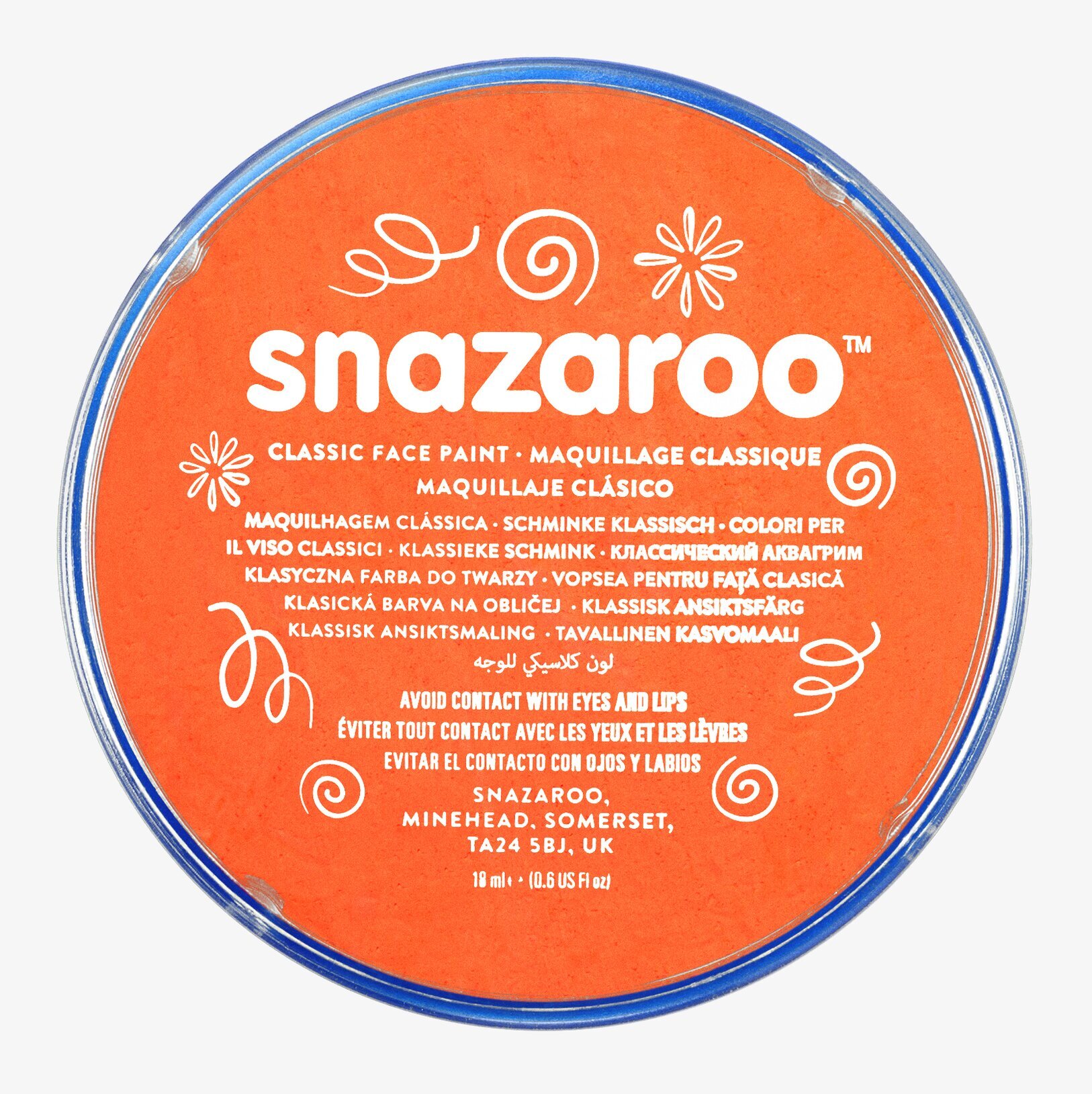 Ansiktsfärg Orange 18ml från Snazaroo i en plastbehållare