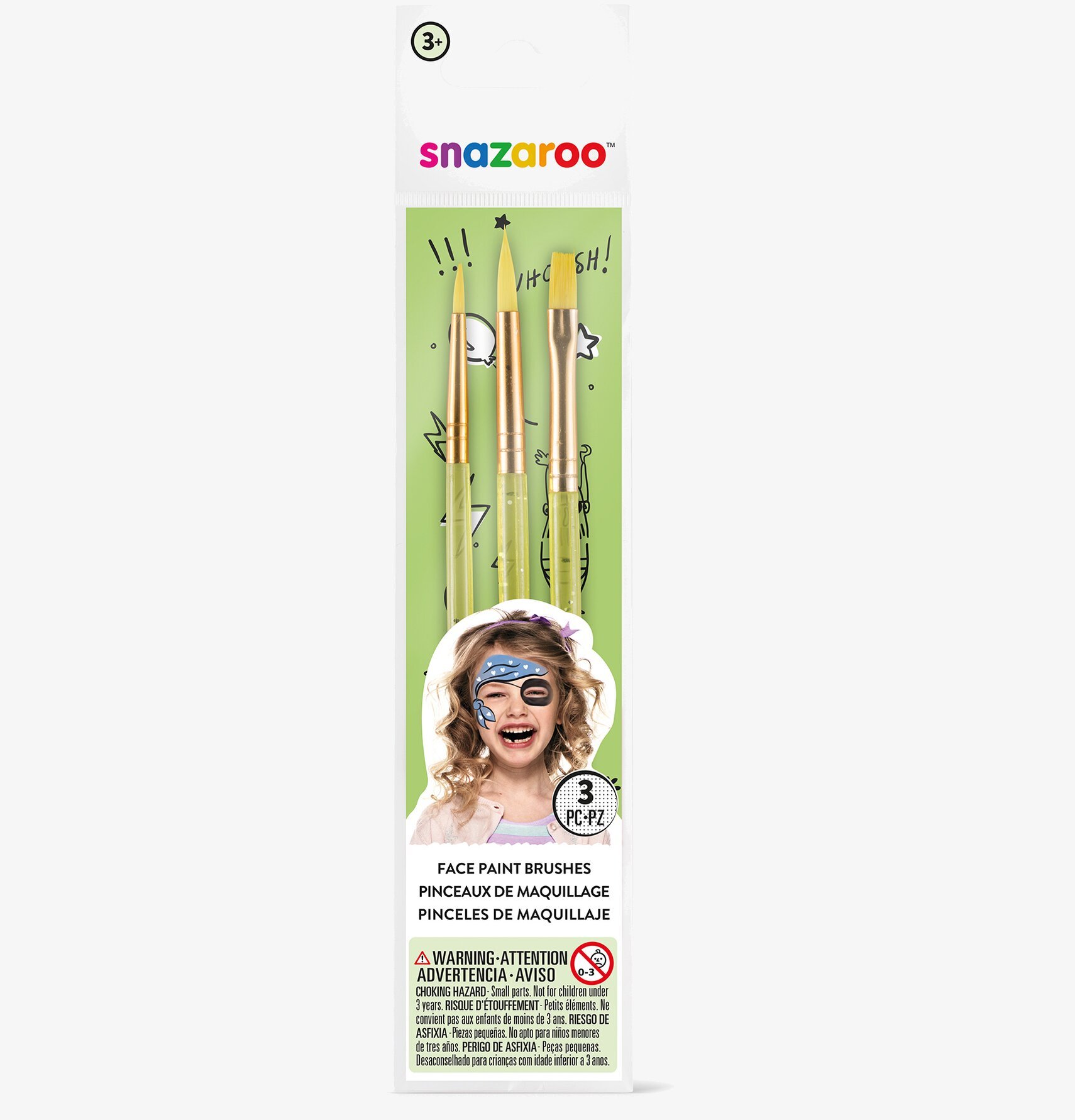 3 st Olika Makeup Penslar Grön från Snazaroo i förpackning