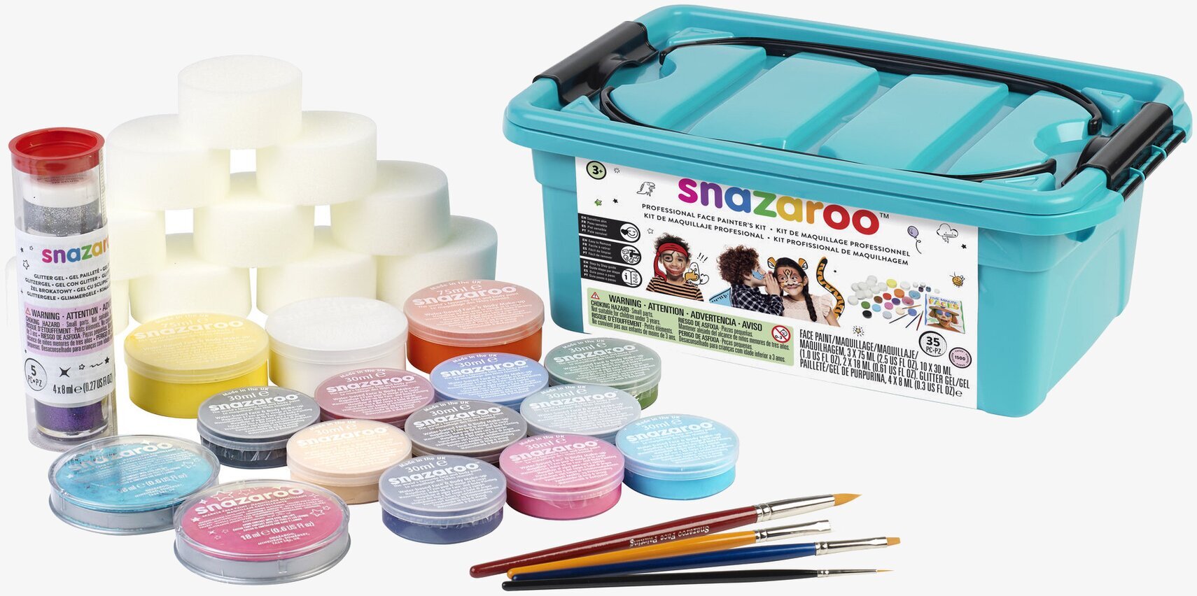 Ansiktsfärg Proffspaket 3 från Snazaroo i turkos låda