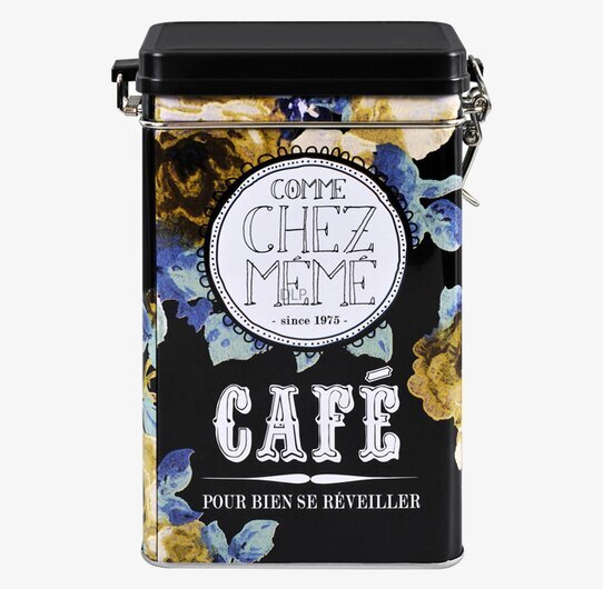 Plåtburk Svart Kaffe från Derriére la porte med blommor