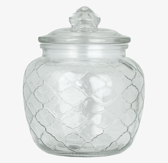 Bild av dekorativ och funktionell glasburk med mönster