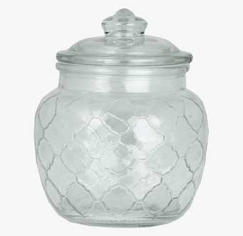 Bild av glasburk med vintage mönster och kupolformat lock