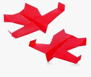 Origami Flygplan från Worldwide co i rött på vit bakgrund