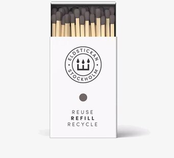 Bild av stilren vit ask med tändstickor och symbol