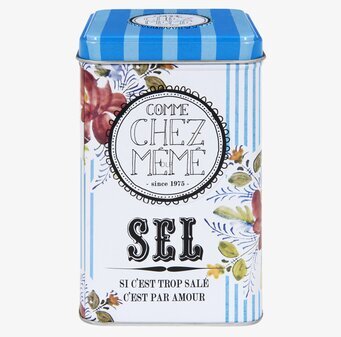 Bild av en stilfull plåtburk med blått och blommotiv