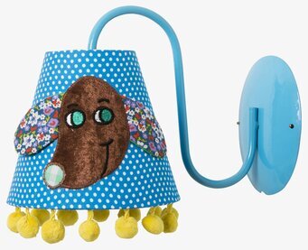 Bild av lekfull vägglampa med hundmotiv och pomponger