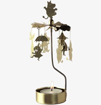 Bild av detaljrikt änglaspel med Muminfigurer i guld