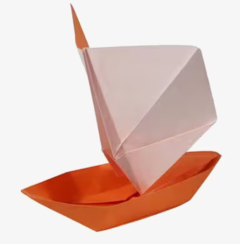 Bild av färgglad origami: elegant pappersbåt och segel