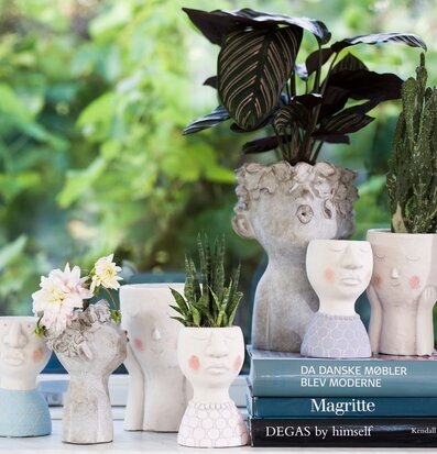 Bild av inspirerande blomkrukor med ansiktsmotiv