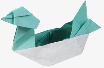 Bild av origami med turkos och vit geometrisk design