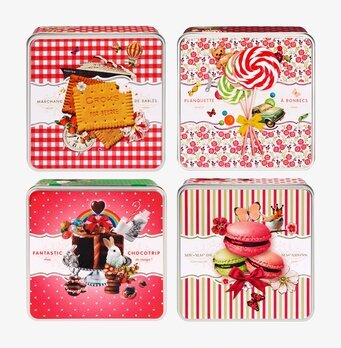 Bild av fyra färgglada burkar med fransk estetik