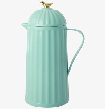 Bild av stilren termos med fågelknopp och mintfärg