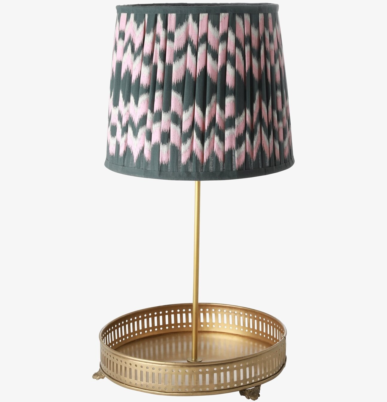 Bordslampa Med Bricka från Rice med guldton och zigzag-mönster