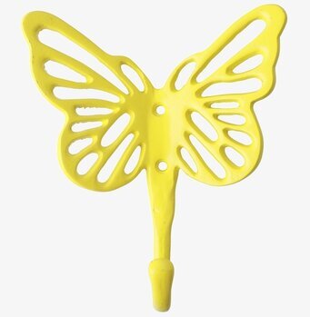 Bild på dekorativ fjärilsformad väggkrok i ljusgul färg