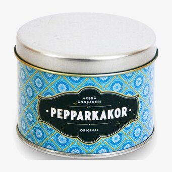 Bild av charmig plåtask med pepparkakor i blå design