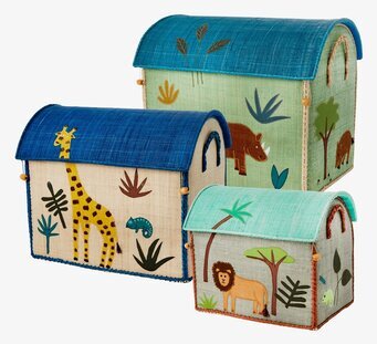 Bild av färgglada förvaringskorgar med djungelmotiv