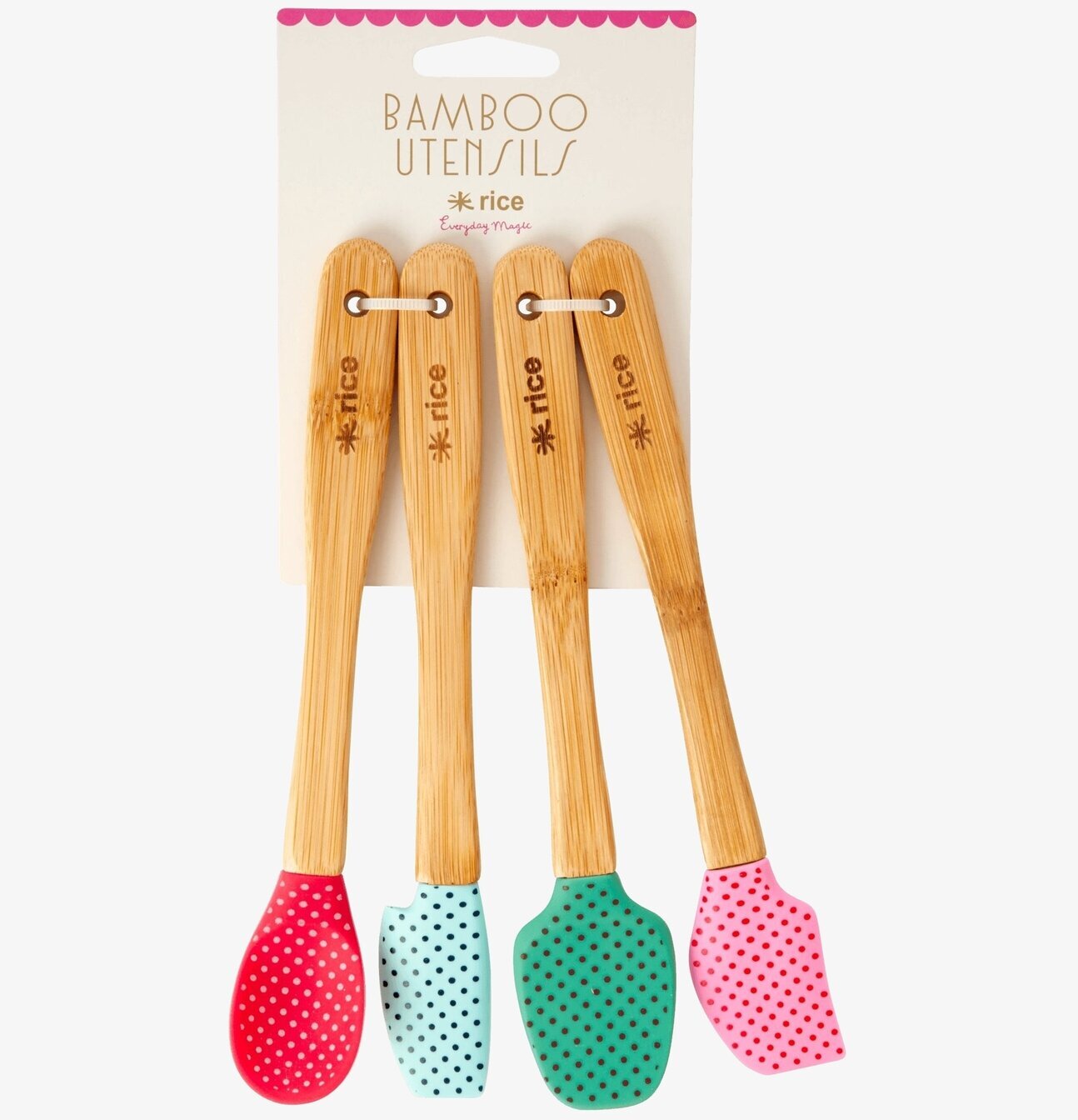 Bild av färgglada köksredskap i bambu och silikon