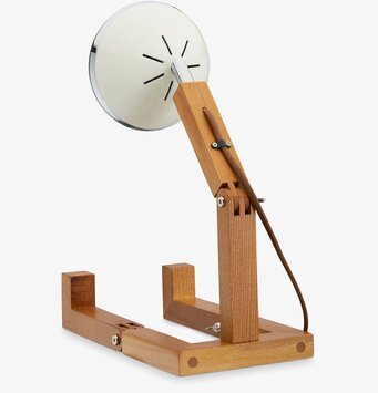 Bild av unik bordslampa i trä och metall, vintage stil