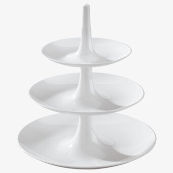 Bild av stilrent våningsfat i vitt med tre nivåer