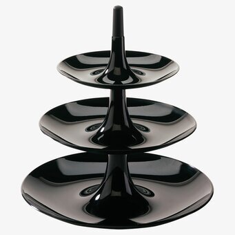 Foto av elegant svart våningsfat med tre nivåer