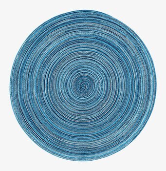 Bild av rund bordstablett med turkost spiralmönster