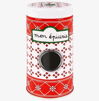 Bild av en dekorativ och funktionell plåtburk för köket