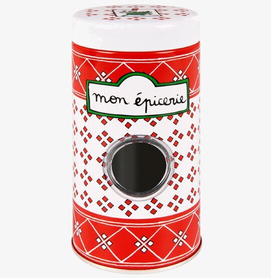 Bild av en dekorativ och funktionell plåtburk för köket